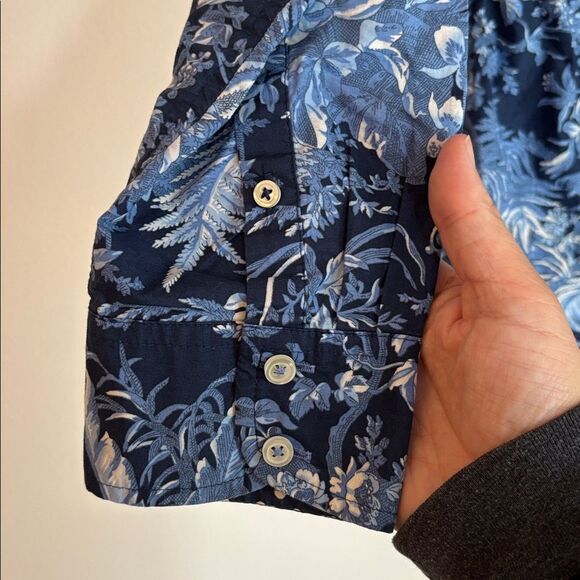 Talbots Navy Floral mixed print casual Button Down Shirt polka dots women SM EUC - Picture 5 of 10